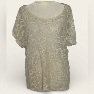 Bobeau Women’s Off White Floral Lace Overlay Boho Blouse Top Size Large